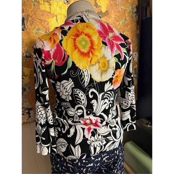 Vintage 80s Alberto Makali Women’s Medium Black Floral 2 Piece Outfit Set Blouse - Picture 5 of 12